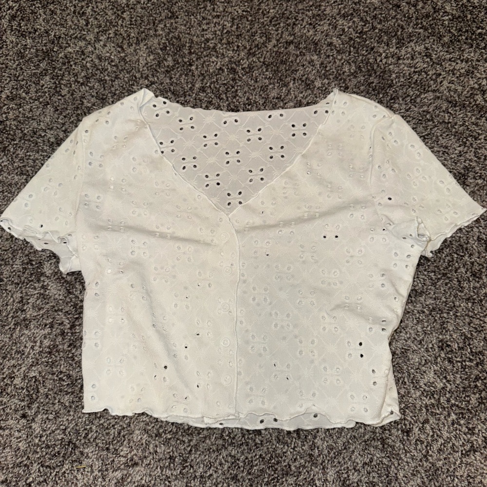 SHEIN White Eyelet Crop Top